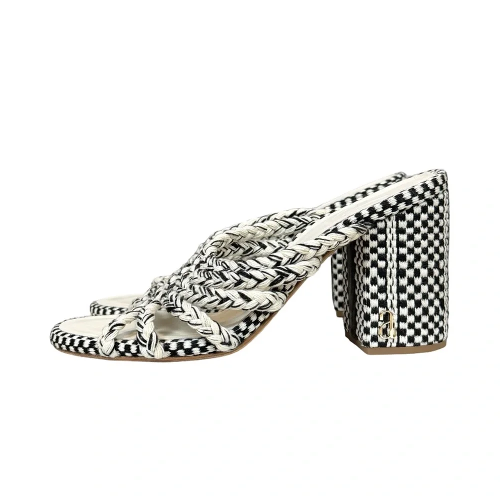 Antolina Women's Black and White Woven Block Heel Slide Sandals Size 38.5 - Picture 7 of 10